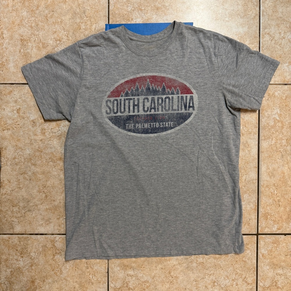 South Carolina Palmetto State Graphic T-Shirt Mens Gray‎ Souvenir Tee